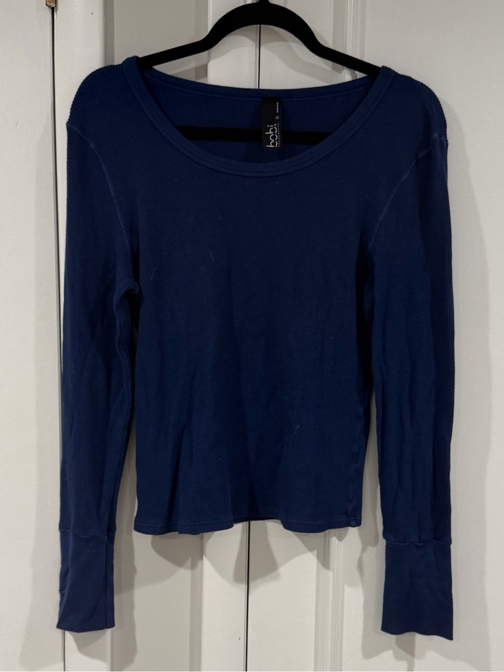 bobi Long-Sleeve Scoop Neck Top in Navy